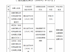 安徽马鞍山农商行濉溪支行被罚20万元：因贷前调查不尽职