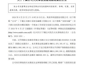 英洛华：下属公司火灾事故保险理赔结案 获赔1080万元